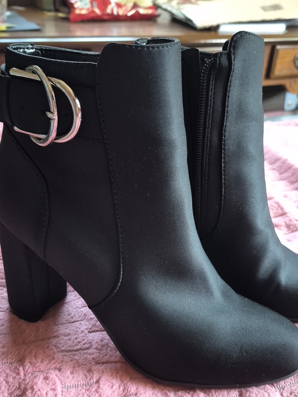 Unisa Black Ankle Booties with Silver Buckle